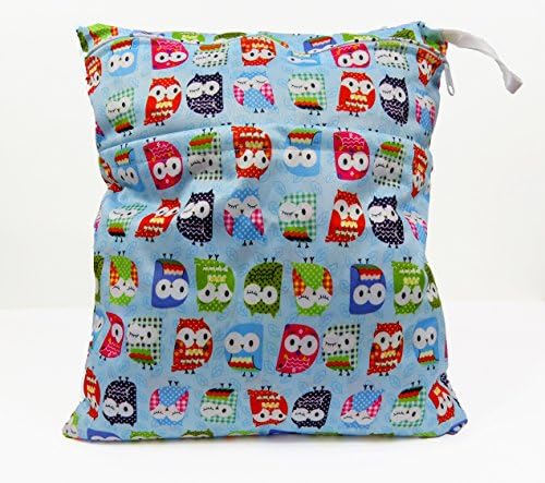 Blue Owl Double Zippered Waterproof Reusable Washable Two Pocket Wet/Dry Swimsuit Diaper Bag