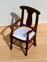 Dollhouse Miniature Mahogany Arm Chair with White Seat
