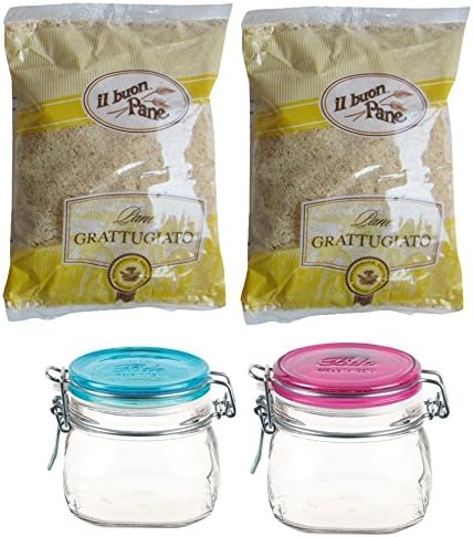 Il Buon Pane: Breadcrumbs Type "0" + 2 Bormioli Rocco "Fido" Jars * BOX OF 2 for 500 G, 17.64 Oz Each * [ Italian Import ]