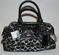 Coach Signature Ashley Sabrina Duffle Satchel Bag Purse Tote 15443 Black White