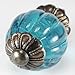 Ocean Blue Glass Cabinet Knobs, Kitchen Drawer Pulls & Handle Set/2pc ~ K214FF Vintage Style Pumpkin Shaped Glass Knobs with Antique Brass Florentine Hardware, for Dresser, Drawers, Cabinets & Vanity.