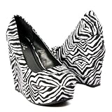 Qupid Womens Block High Heel Shoes Wedge Round Toe Platforms, Zebra Faux Suede