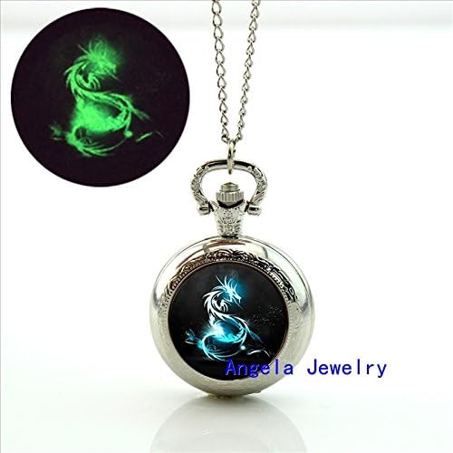 Pretty Lee Fashion Dragon Glowing Pocket Watch Floating Glass Lockets Necklace Dragon Glowing Pendant