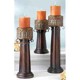 Set of 3 Roman Style Pillar Candle Holders with Gold Design by CC Home Furnishings