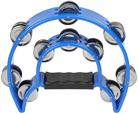 Muse MUSEUNLIMITED Blue Half Moon Double Rows Grip Tambourine For Church For Kids Tambourine Handle Instrument