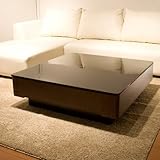 収納付きローテーブル、ブラックガラスとニレ材の木目がインテリアテーブル【Arlyアーリー】