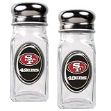 Sports NFL 49ERS Salt and Pepper Shaker Set with Crystal Coat/Clear Glass with Stainless Steel Top