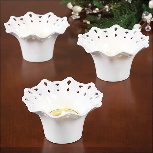 White Eyelet Tea Light Holder & 7 Hr Premium Soy Tea Light - Unscented by Country Light Candle Company