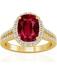 18K Yellow Gold Cushion Cut Ruby Ring With Sidestones
