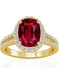 14K Yellow Gold Cushion Cut Ruby Ring With Sidestones