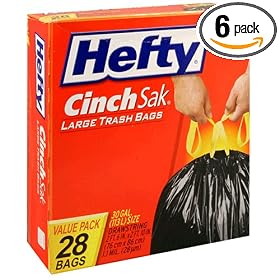 Hefty Cinch Sak Large, 30 Gallon Trash Bags, Case Pack, Six - 28 Count Boxes (168 Bags)