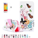 Samsung Galaxy S4 Mini i9190 Case [with Free Screen Protector], Funyye PU Leather Flip Wallet Magnetic Detachable Stand Protective Case Cover for Samsung Galaxy S4 Mini i9190 - Butterfly flowers