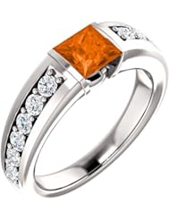 Platinum 5.00x5.00mm Princess Cut Madeira Citrine and Diamond Ring -- LIFETIME WARRANTY