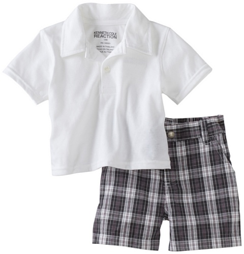 Kenneth Cole Baby-boys Infant Polo And Plaid Short, White, 18 Months