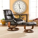 Southern Enterprises High Back Leather Recliner and Ottoman, Black