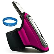 Purple Durable Moisture Resistant Premium Neoprene Protective Multi Purpose Exercise Workout Armband with Adjustable Velcro Strap for Motorola Photon 4G Android Smart Phone (Sprint) + SumacLife TM Wisdom Courage Wristband