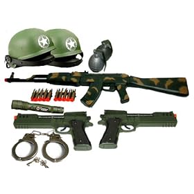  Ultimate Kids Toy Army Combat Set with Ak47 Dart Gun, Grenades, Handcuff, B/o Large Pistols