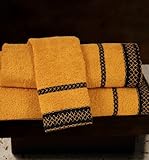 IMAGE OF Siena Towels, cotton toweling with heights of loops, finished with navy blue-gold laced border for guest towel, hand towel and bath sheet.