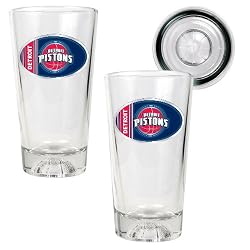 Detroit Pistons 2pc Pint Ale Glass Set with Basketball Bottom - Oval Logo NBA Basketball