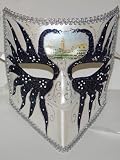 Venetian Antique Visor Shape Mask in Black Pattern Venetian Antique Visor Shape Mask in Black Pattern