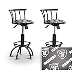 2 Oakland Raiders Football Black Adjustable Barstools