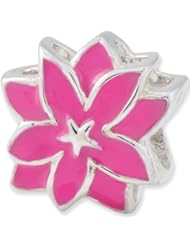 Reflection Beads Silver Pink Star Lilly Flower Bead
