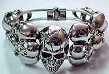 Huge Evil Skulls Chrome Bangle Bracelet Goth Punk