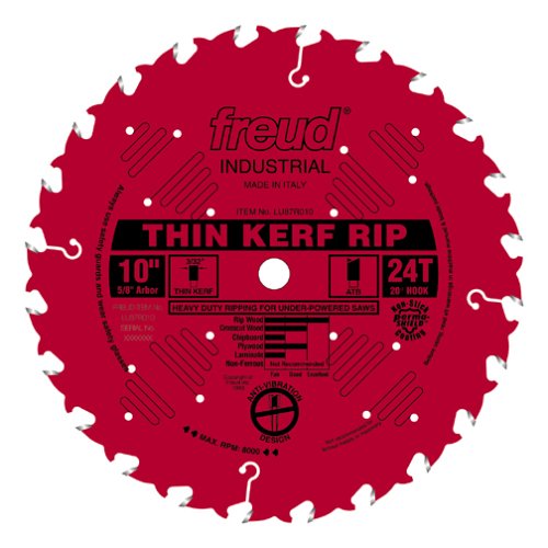 Freud LU87R010 10-Inch 24 Tooth FTG Thin Kerf Ripping Saw Blade with 5/8-Inch Arbor and PermaShield Coating