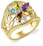 5156NCD2P6L. SL160  18k Gold Plated Sterling Silver Multi Gemstone Floral Ring, Size 8