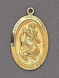 Gold Religious Saint Christopher Pendant Necklace 18"