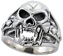 Sterling Silver Oxidized Pirate Skull Ring, 7/8" (22mm) wide