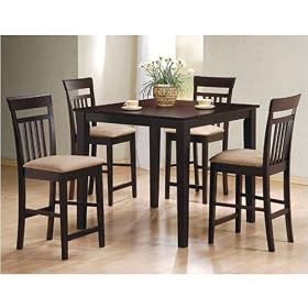 5pc Cappuccino Finish Counter Height Dining Table and 4 Bar Stool Chair Set by visiondecor Furniture