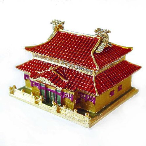 Chinese Palace Box Swarovski Crystals 24K Gold Jewelry, Keepsake or Pill Box ...