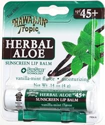 Hawaiian Tropic Herbal Aloe Sunscreen Lip Balm SPF 45+ Vanilla-Mint Flavored (1 Each)