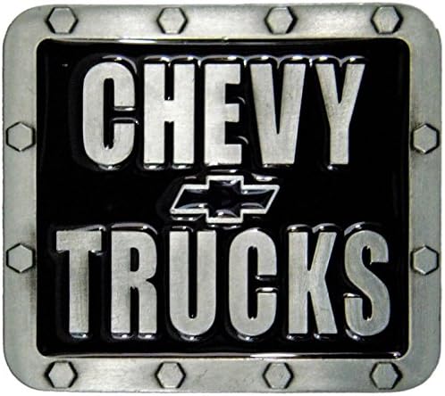 Chevy Trucks Belt Buckle, Pewter Finish, Black Enamel Fill