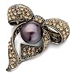 Pugster Gold Bowknot November Birthstone Topaz Crystal Purple Pearl Brooches Pins