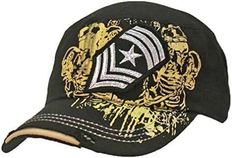 Luxury Divas Black Vintage Look Military Cadet Cap Hat With Patch
