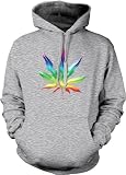 Psychedelic Rainbow Pot Leaf Mens Sweatshirt, Funny Trendy Hot Weed Smoking Mens Pullover Hoodie