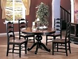 5pc Country Style Black & Dark Maple Finish Round Dining Table & Chairs Set