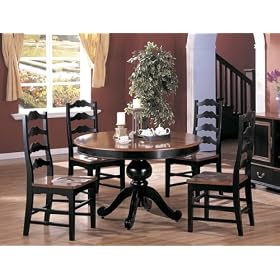 5pc Country Style Black and Dark Maple Finish Round Dining Table and Chairs Set by visiondecor Furniture