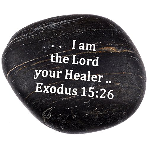 Holy Land Market Engraved Inspirational Scripture Biblical Black Stones Collection - Stone V : Exodus 15 :26 :" I am The Lord Your Healer