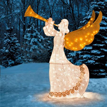 Lighted Animated Angel With Horn, 5 Feet Tall