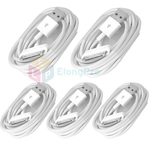 ELONGPRO 5PCS White 6ft/2M USB Cable Charger Cord for iPhone 3G s 4 4S iPad 2 iPod touch Nano F5M