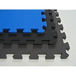 We Sell Mats 1/2" Thick Reversible Foam Interlocking Anti Fatigue Mat Charcoal Gray, Black, Blue with Borders