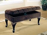 Dark Brown Microfiber Storage Bench with Nailhead Trim & Tufted Buttons!