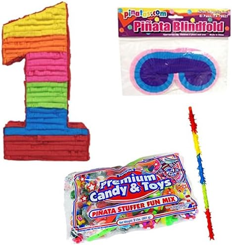 Number 1 Pinata Kit - Includes Pinata, 2Lb Filler, Buster Stick and Blindfold