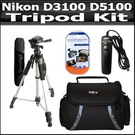 Tripod Bundle Kit For Nikon D3200 D3100 D5100 Digital SLR Camera Includes 57 Inch Pro Tripod + Remote Shutter Release + Deluxe Carrying Case + LCD Screen Protectors