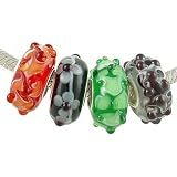 Fall Colors Lot of 4 Solid Core 925 Sterling Silver Murano Beads fits European Charm Bracelet