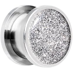 2 Gauge- Steel Diamond Dust Glitter Screw Fit Plug