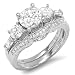 2.00 CT Sterling Silver Ladies Round Cubic Zirconia CZ 3 Stone Wedding Bridal Engagement Ring with Matching Band Set (Available in size 6, 7, 8) size 6